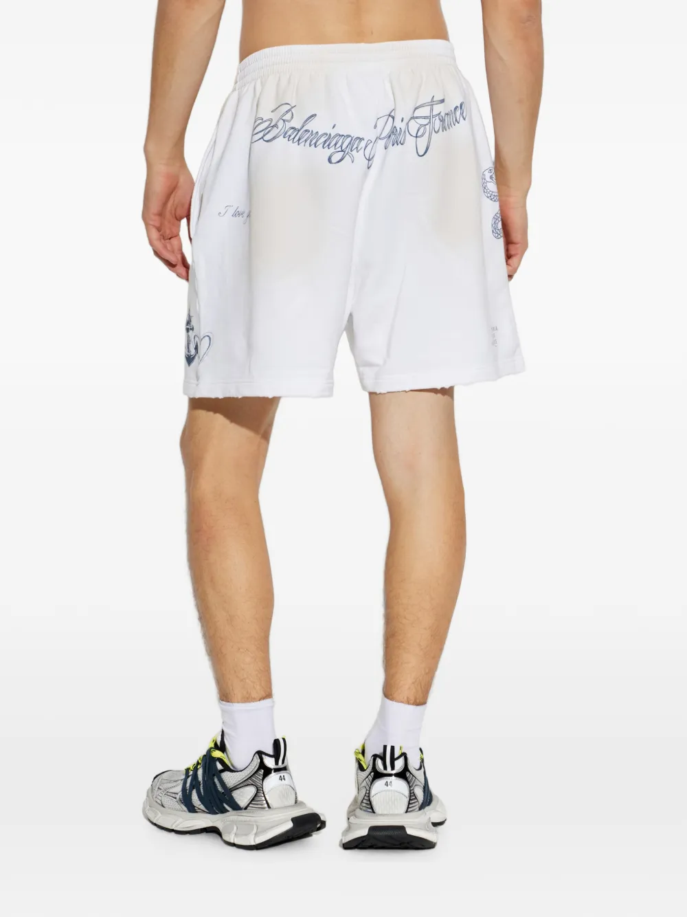 Balenciaga Katoenen shorts met tattoo-print Wit