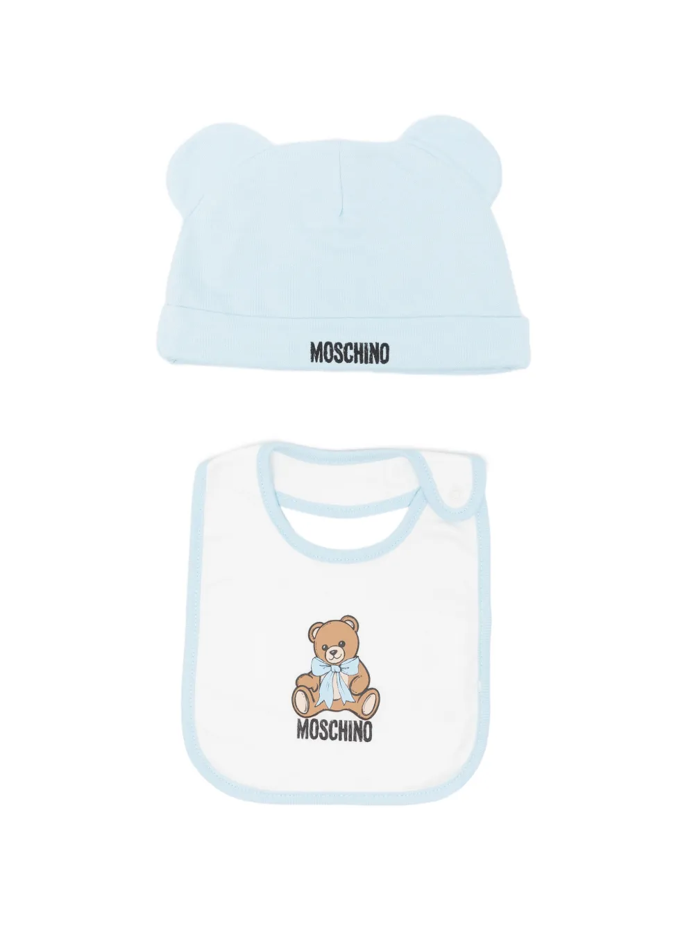 Moschino Kids Teddy Bear beanie hat and bib set - Bianco