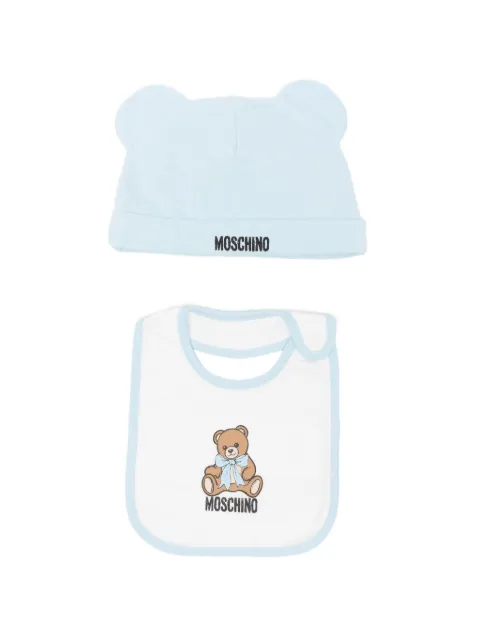 Moschino Kids Teddy Bear beanie hat and bib set