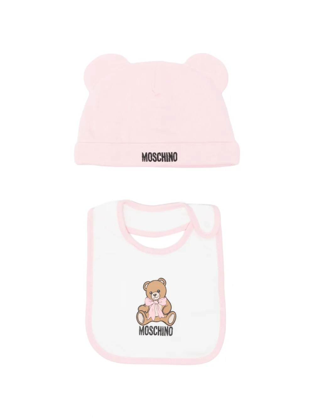 Moschino Kids Teddy Bear logo-print beanie hat and bib set - Rosa