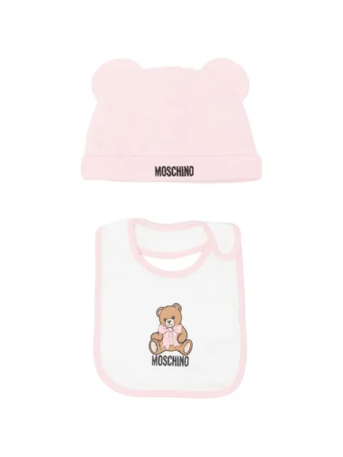Moschino Kids Teddy Bear logo-print beanie hat and bib set