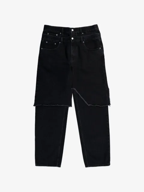 AWGE double-layer frayed jeans