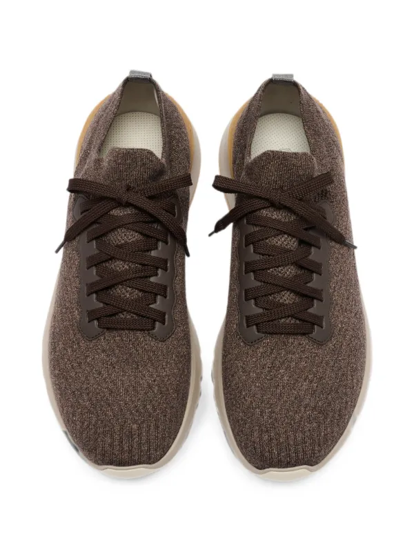 Brunello Cucinelli lace-up Knit Sneakers | Brown | FARFETCH