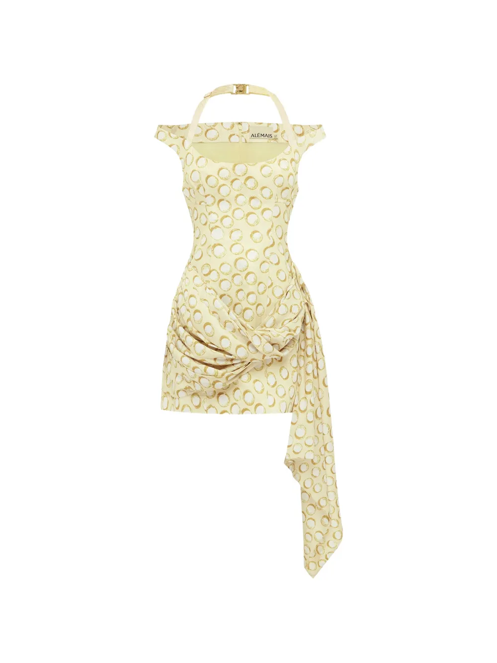 ALEMAIS Paula gedrapeerde mini-jurk met stippen Beige