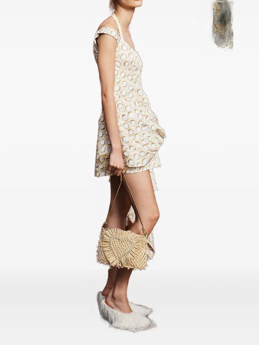 ALEMAIS Paula gedrapeerde mini-jurk met stippen Beige