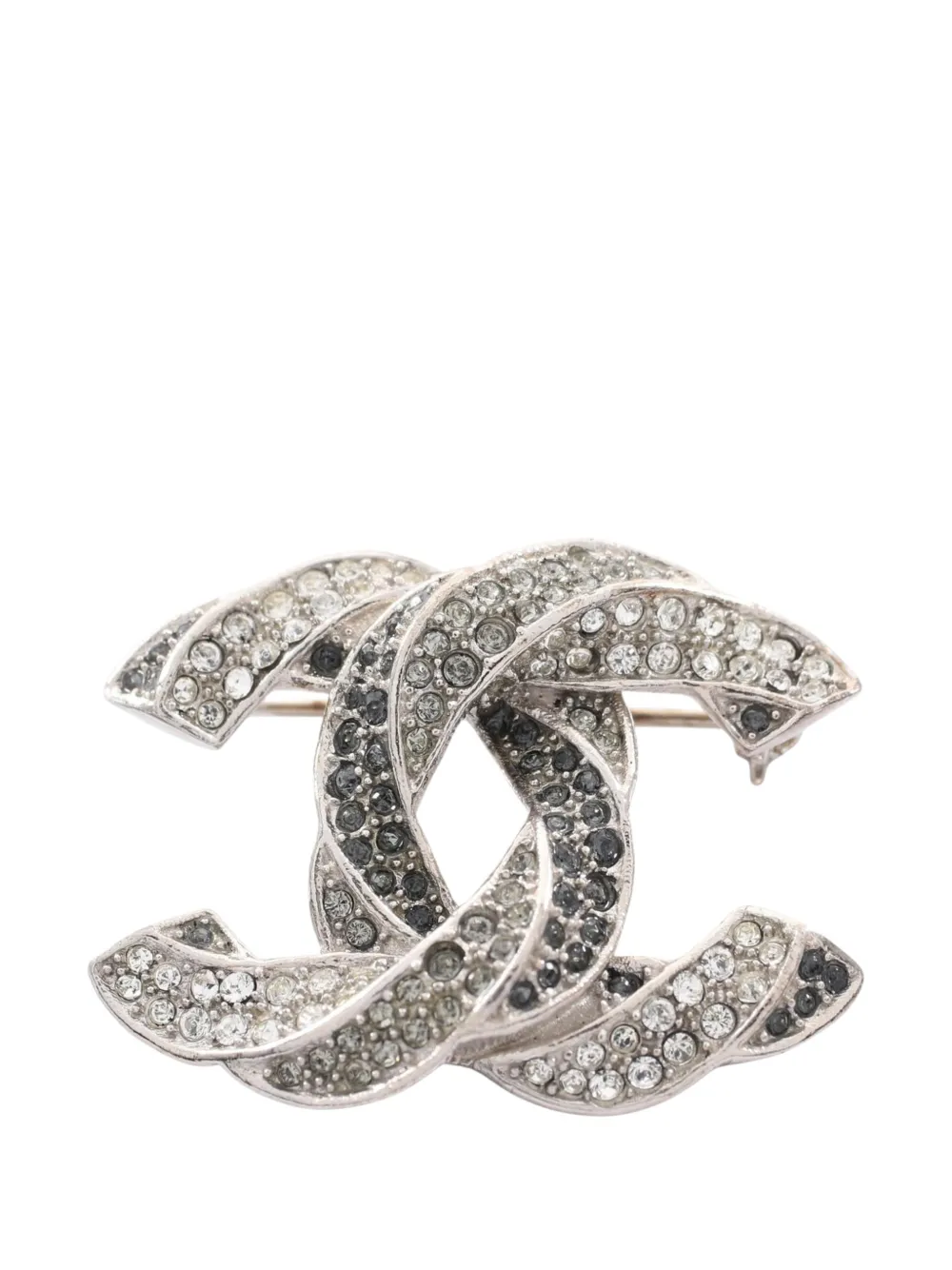 CHANEL Pre-Owned 2016 CC Brass Strass Twisted Brooch costume brooch - Silver