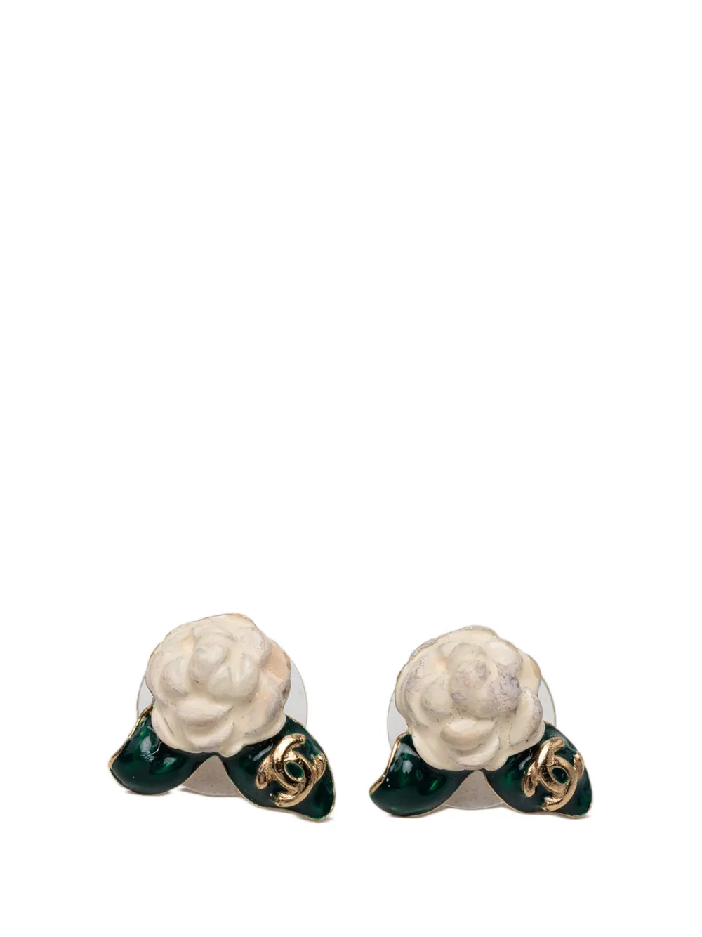 CHANEL Pre-Owned 2004 CC Gold Plated Enamel Fall Camellia Push Back Earrings costume earrings - Bianco