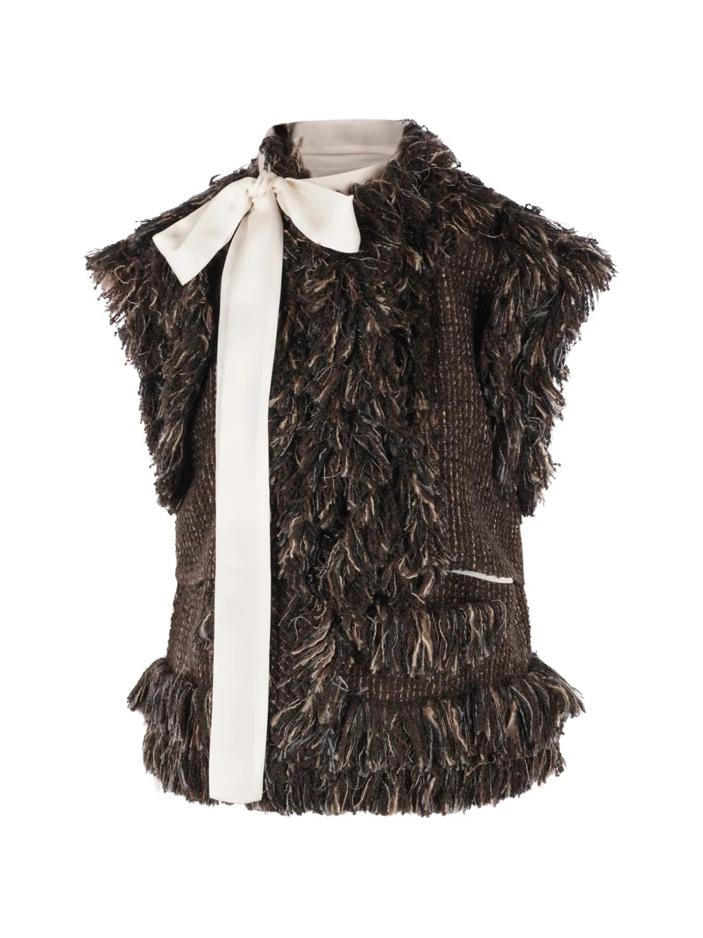 sacai bow-detail tweed jacket