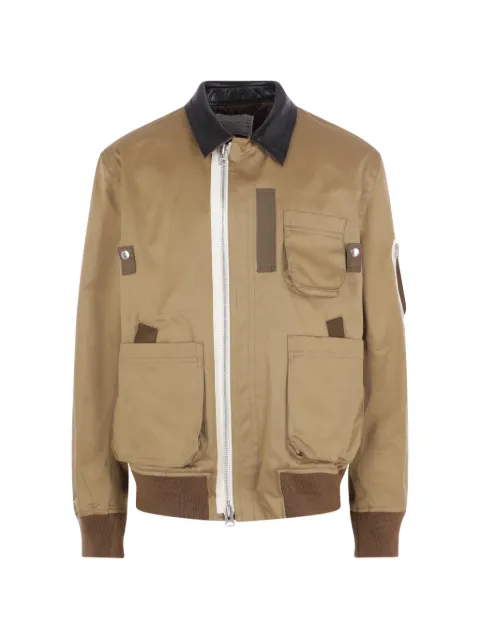 sacai leather-collar zip-up jacket