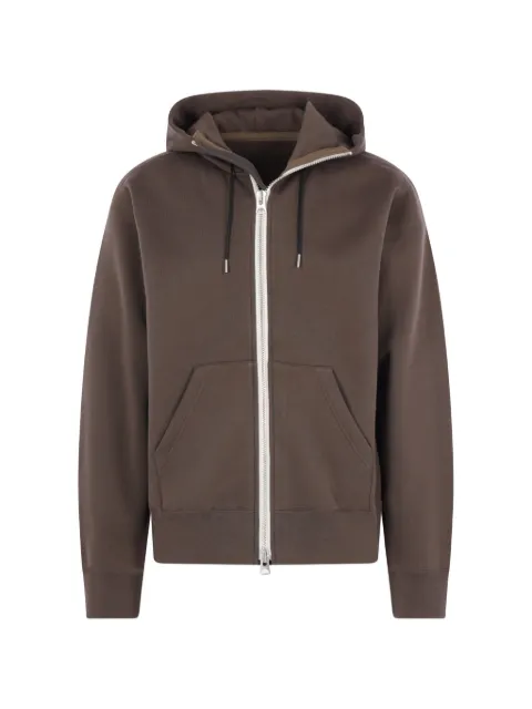 sacai zip-up drawstring cotton jersey hoodie