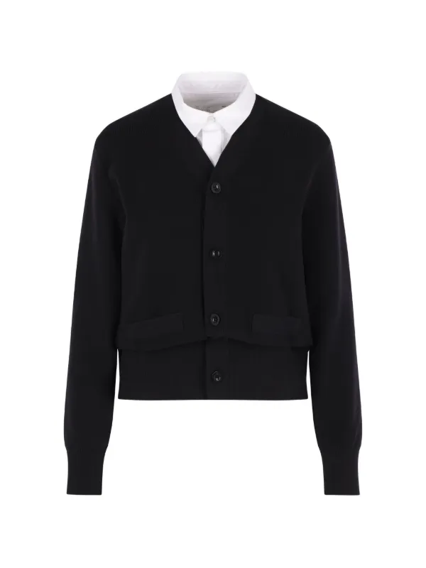 Sacai Layered V-neck Cardigan in Black