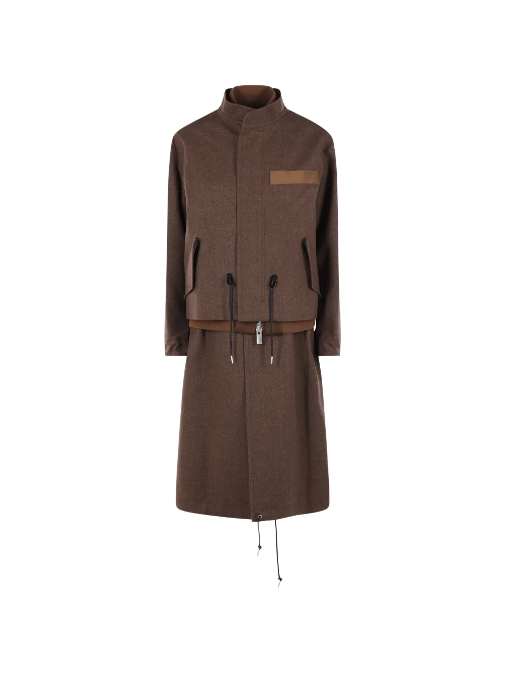 sacai layered drawstring jacket - Marrone