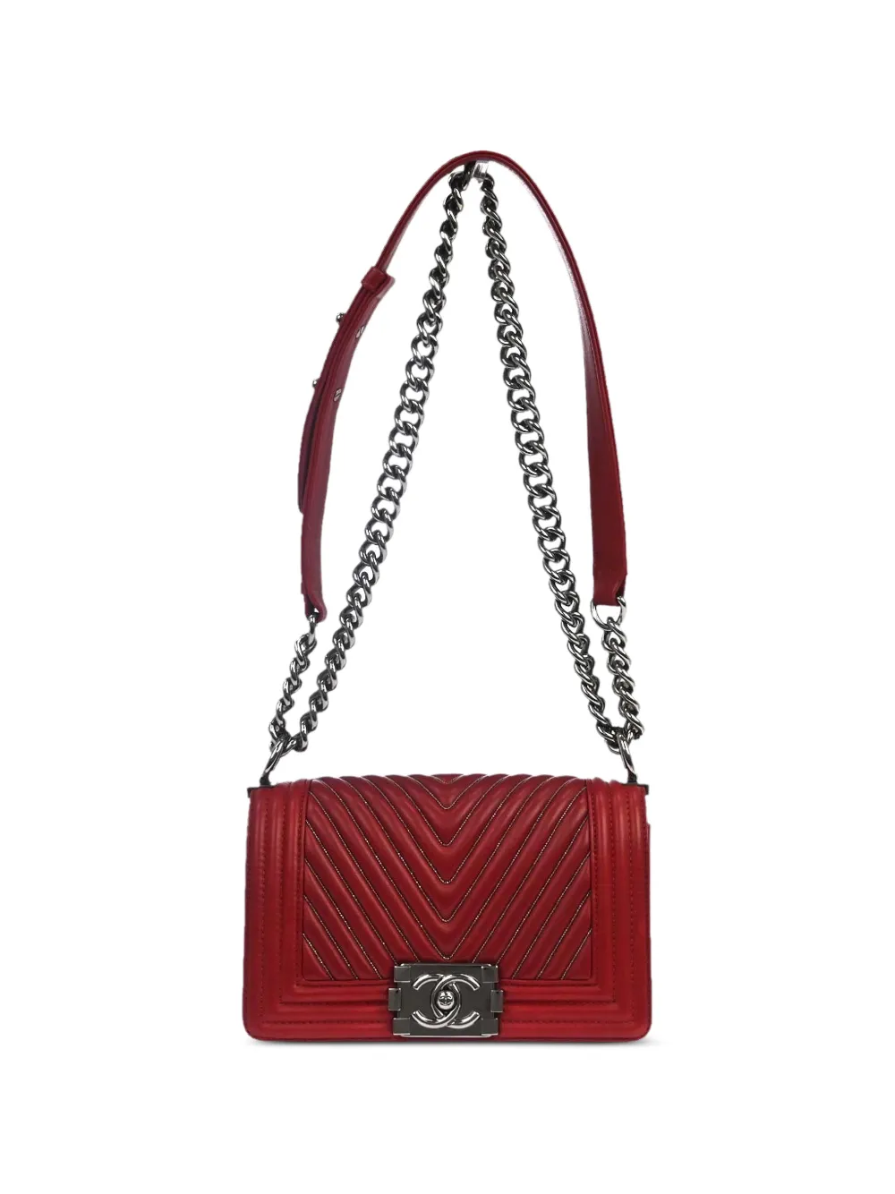 CHANEL Pre-Owned 2014 Boy Chanel chevron mini shoulder bag - Rosso