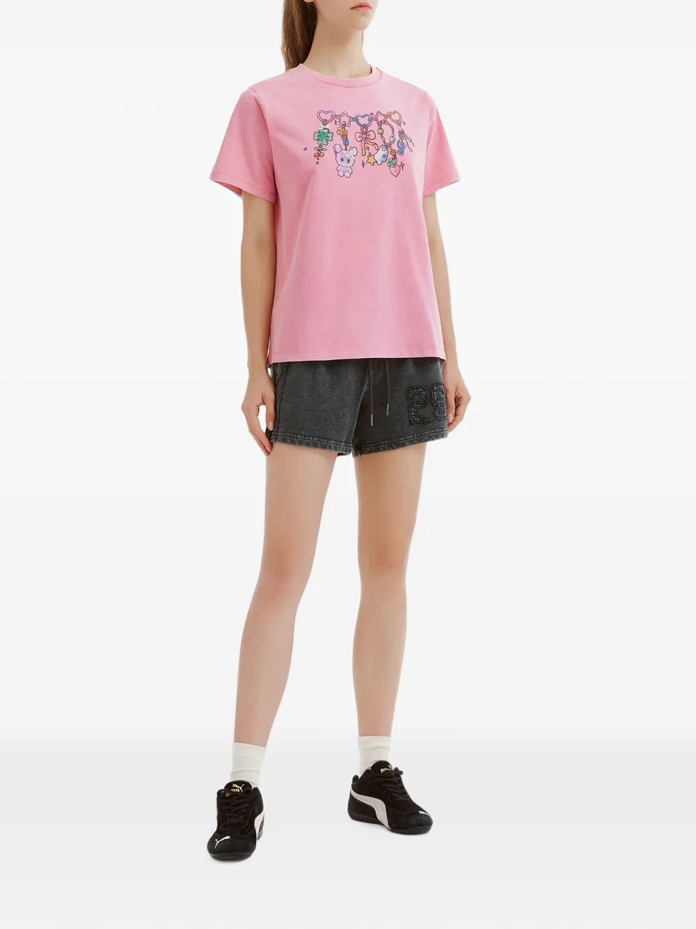 Mini Cream Shorts met trekkoord en vervaagd effect Grijs