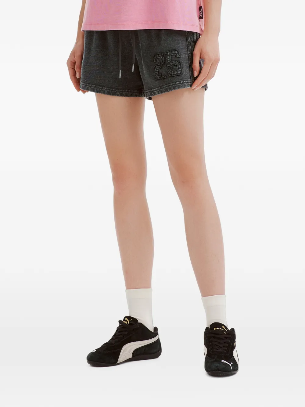 Mini Cream Shorts met trekkoord en vervaagd effect Grijs