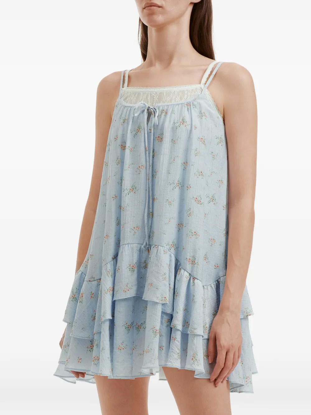 b+ab Mini-jurk met bloemenprint en ruches Blauw