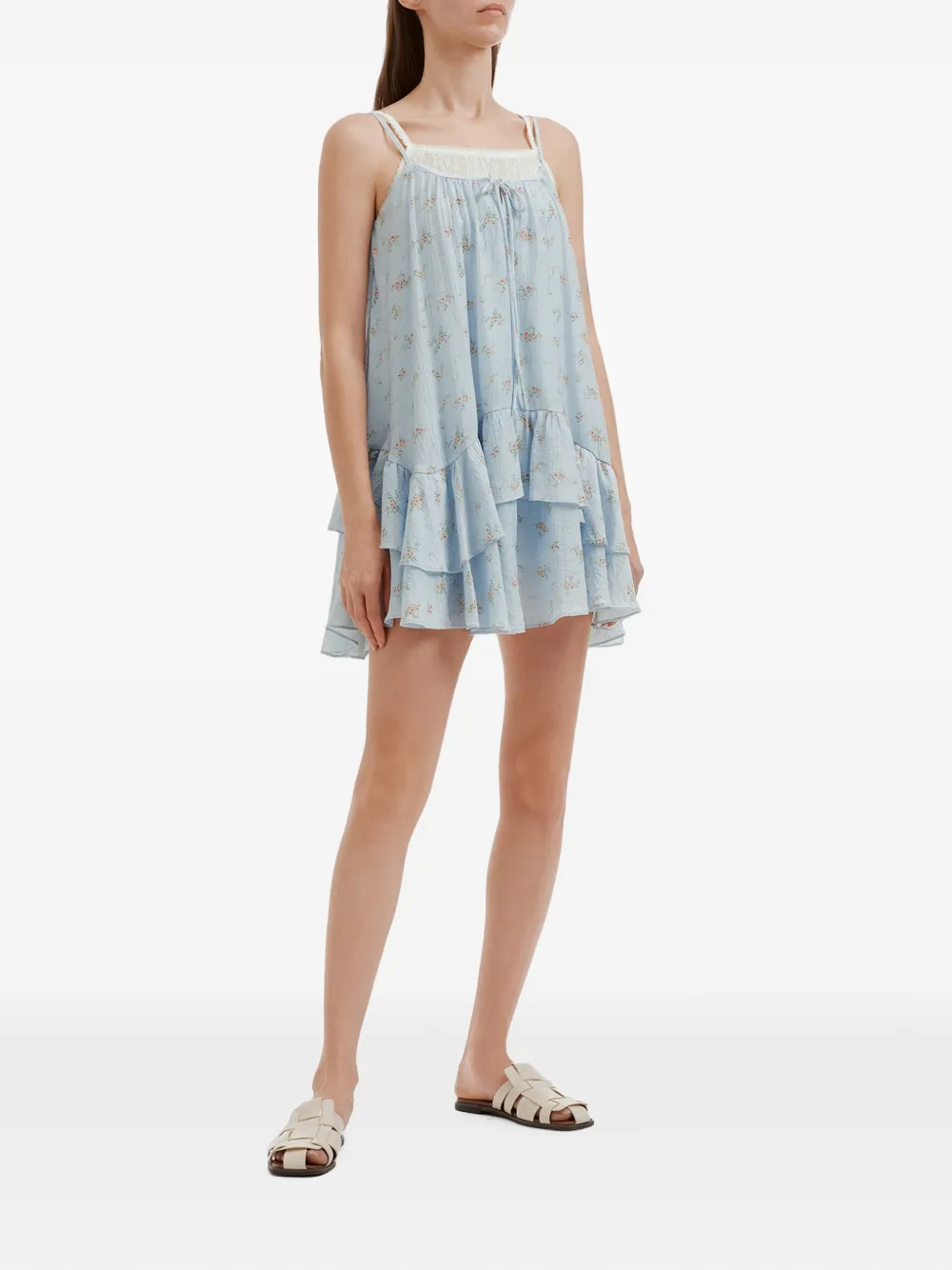b+ab Mini-jurk met bloemenprint en ruches Blauw
