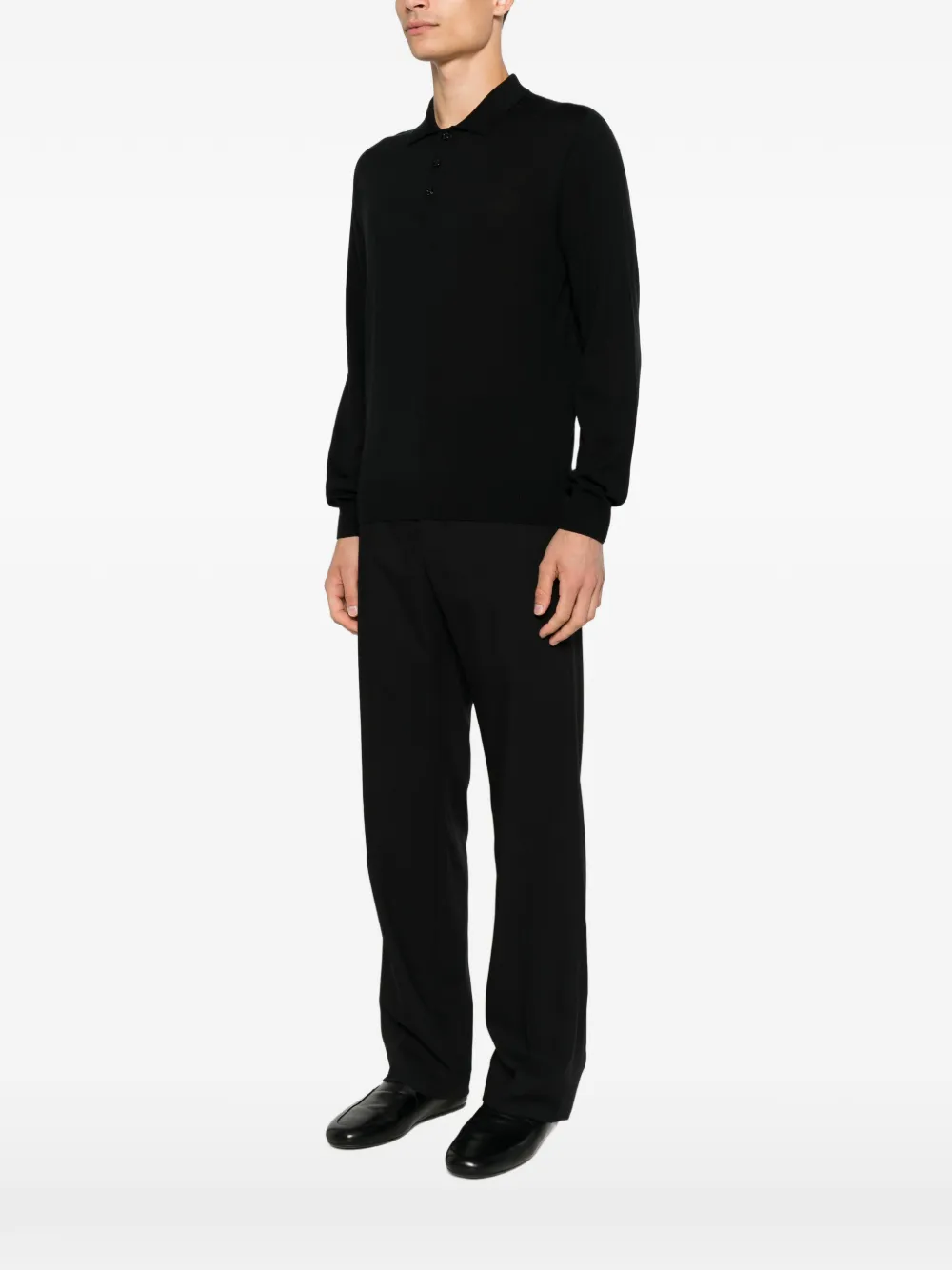 Canali Poloshirt met lange mouwen Zwart