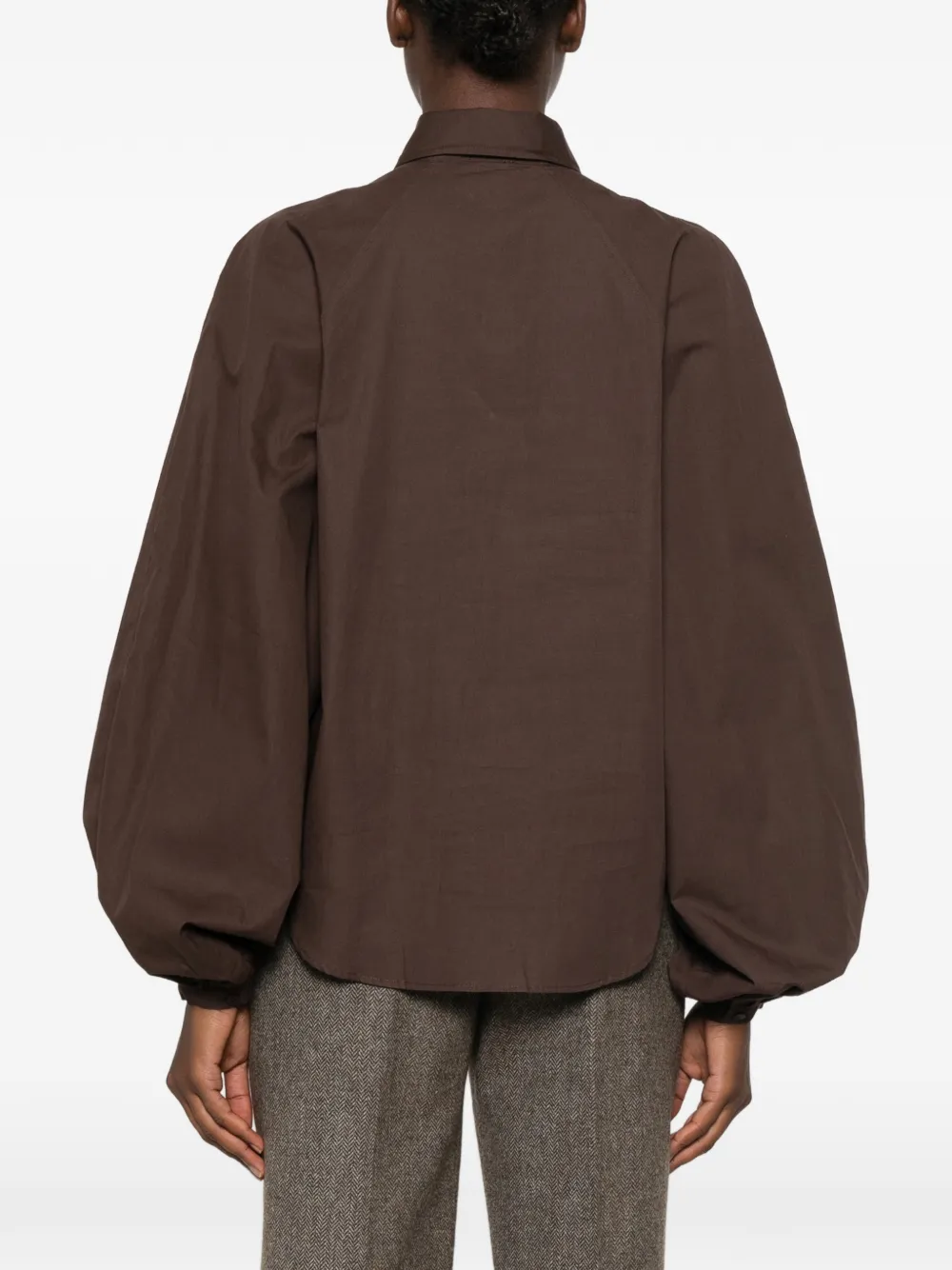 Closed Blouse met ballonmouwen Bruin