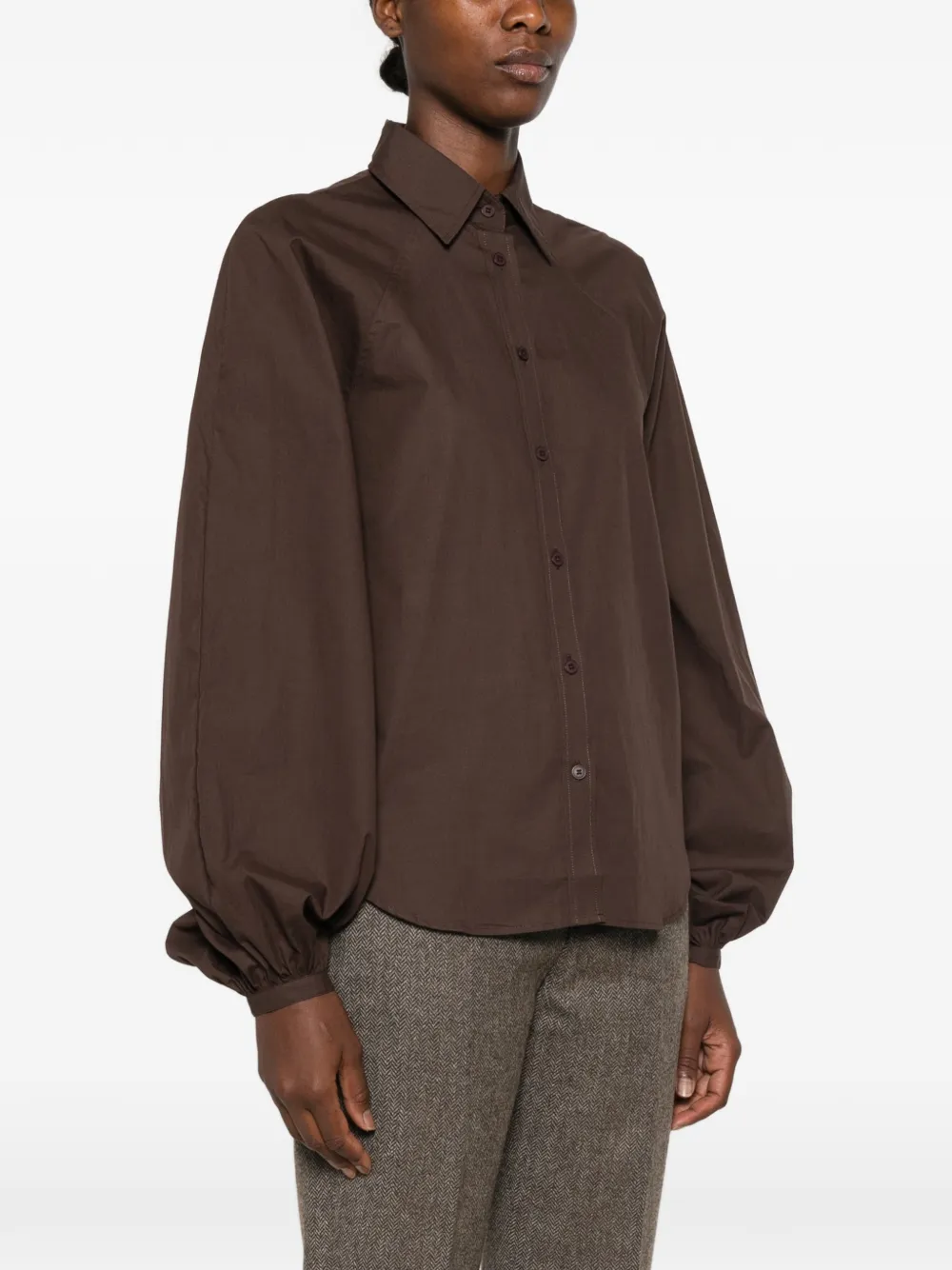 Closed Blouse met ballonmouwen Bruin