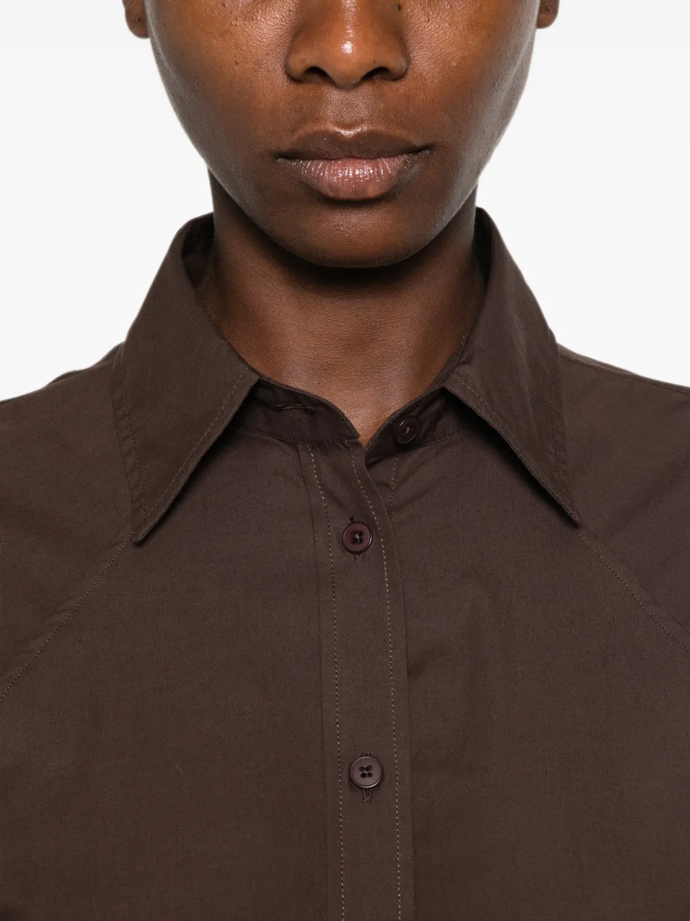 Closed Blouse met ballonmouwen Bruin