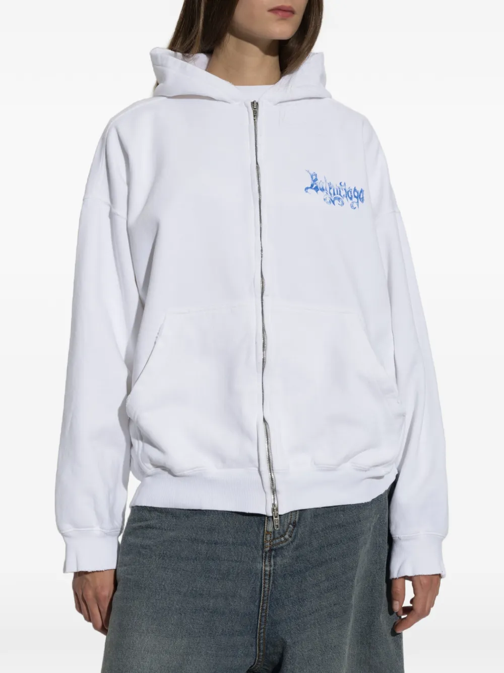 Balenciaga Hoodie met logoprint en rits Wit