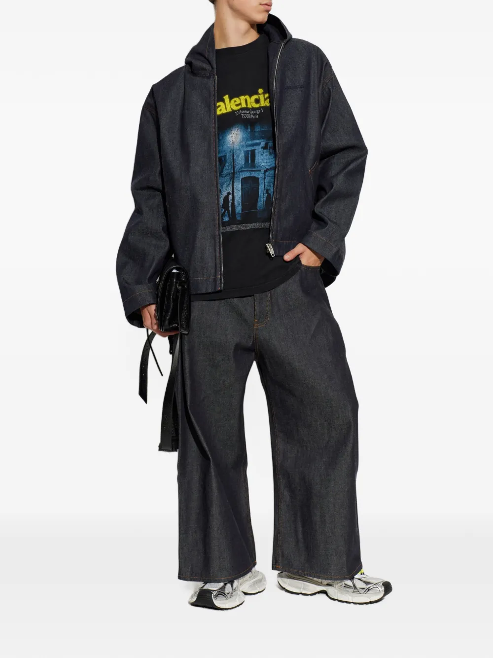 Balenciaga Denim jack met capuchon Blauw