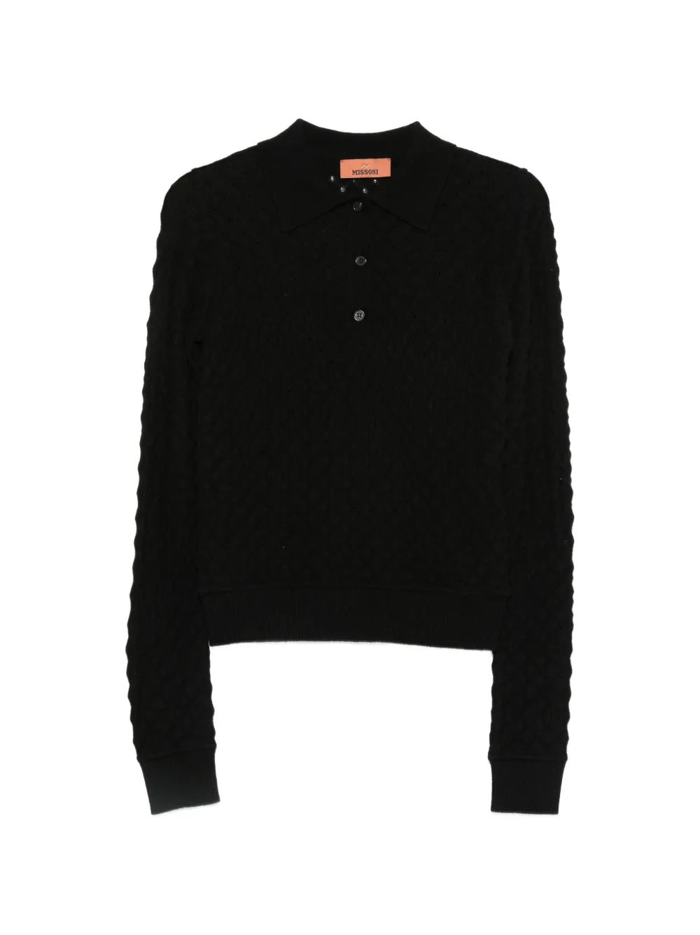 Missoni pointelle-knit long-sleeve polo shirt - Schwarz