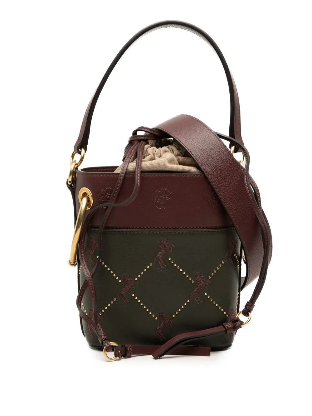Chloé Pre-Owned 2018 Mini Bicolor Embroidered Horses Calfskin Roy Bucket Bag satchel - Brown