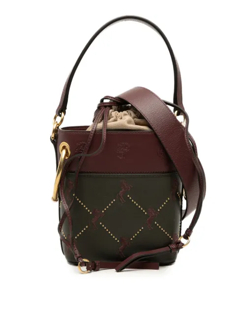 Chloé Pre-Owned 2018 Mini Bicolor Embroidered Horses Calfskin Roy Bucket Bag satchel