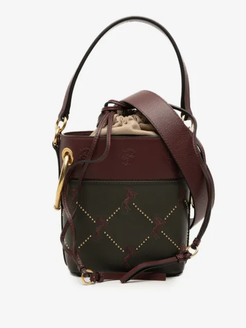 Chloé Pre-Owned 2018 Mini Bicolor Embroidered Horses Calfskin Roy Bucket Bag satchel