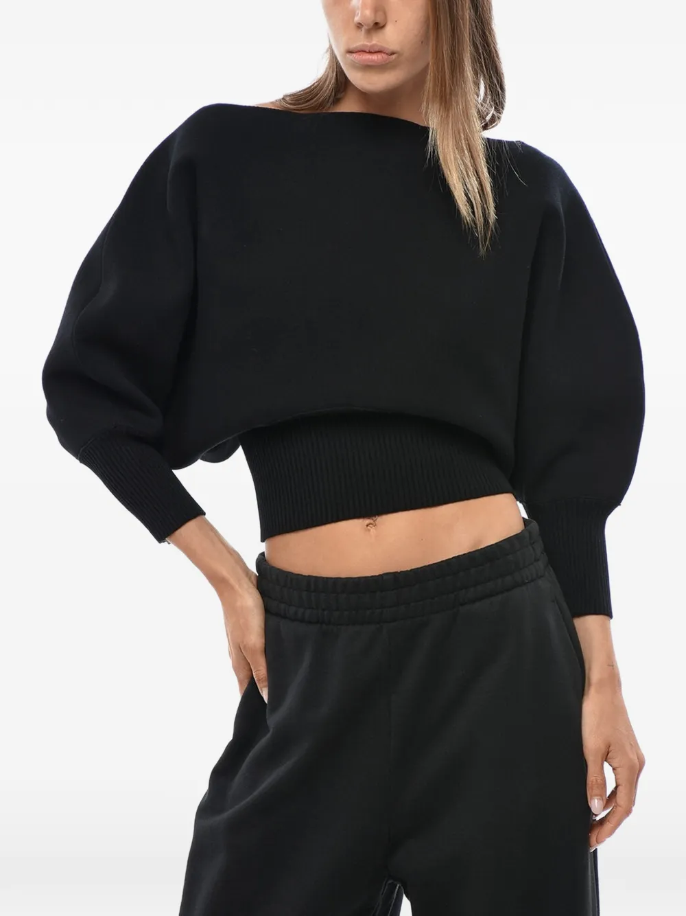 SUPER BLOND batwing-sleeve ribbed-trim sweater - Schwarz