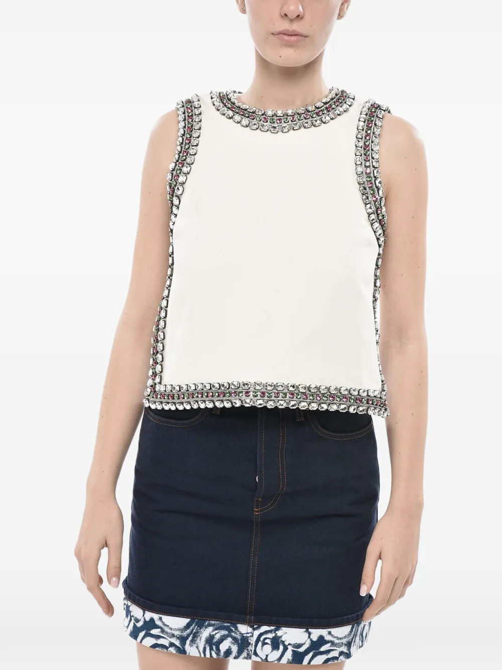 Gucci bare-back silk-blend top with jeweled edges - Nude