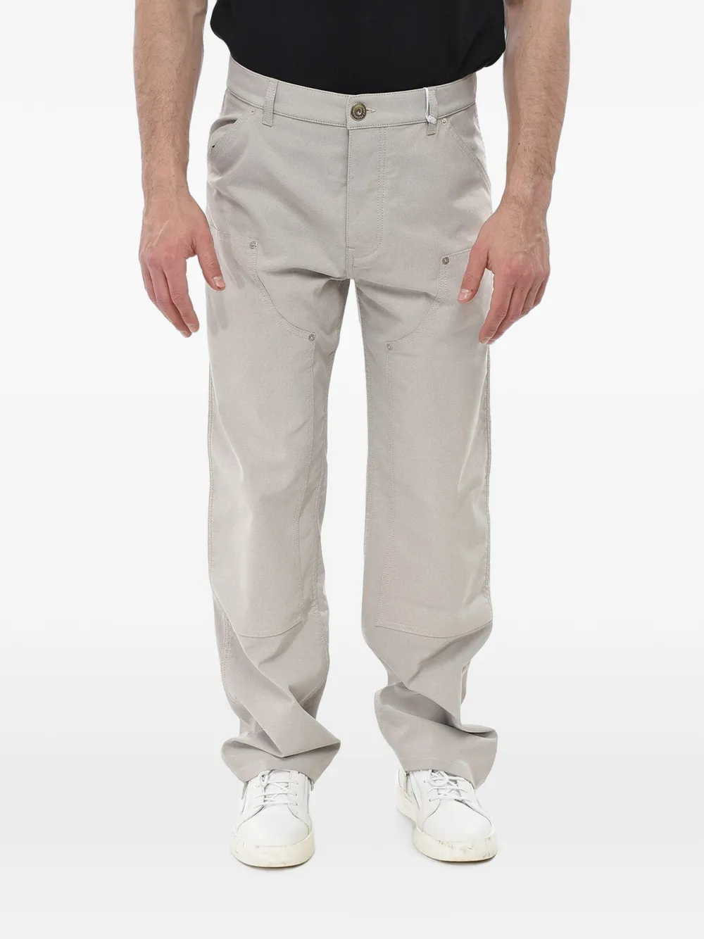 Ferragamo cotton-blend pants with logo button | Neutrals | Image 1