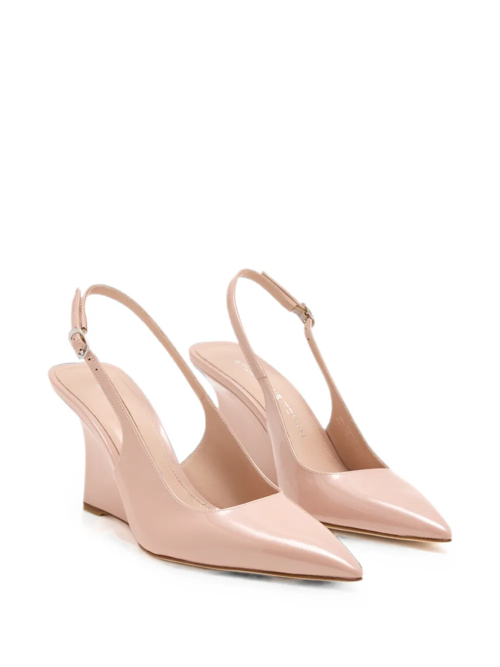 Stuart Weitzman patent-leather slingback sandals Beige