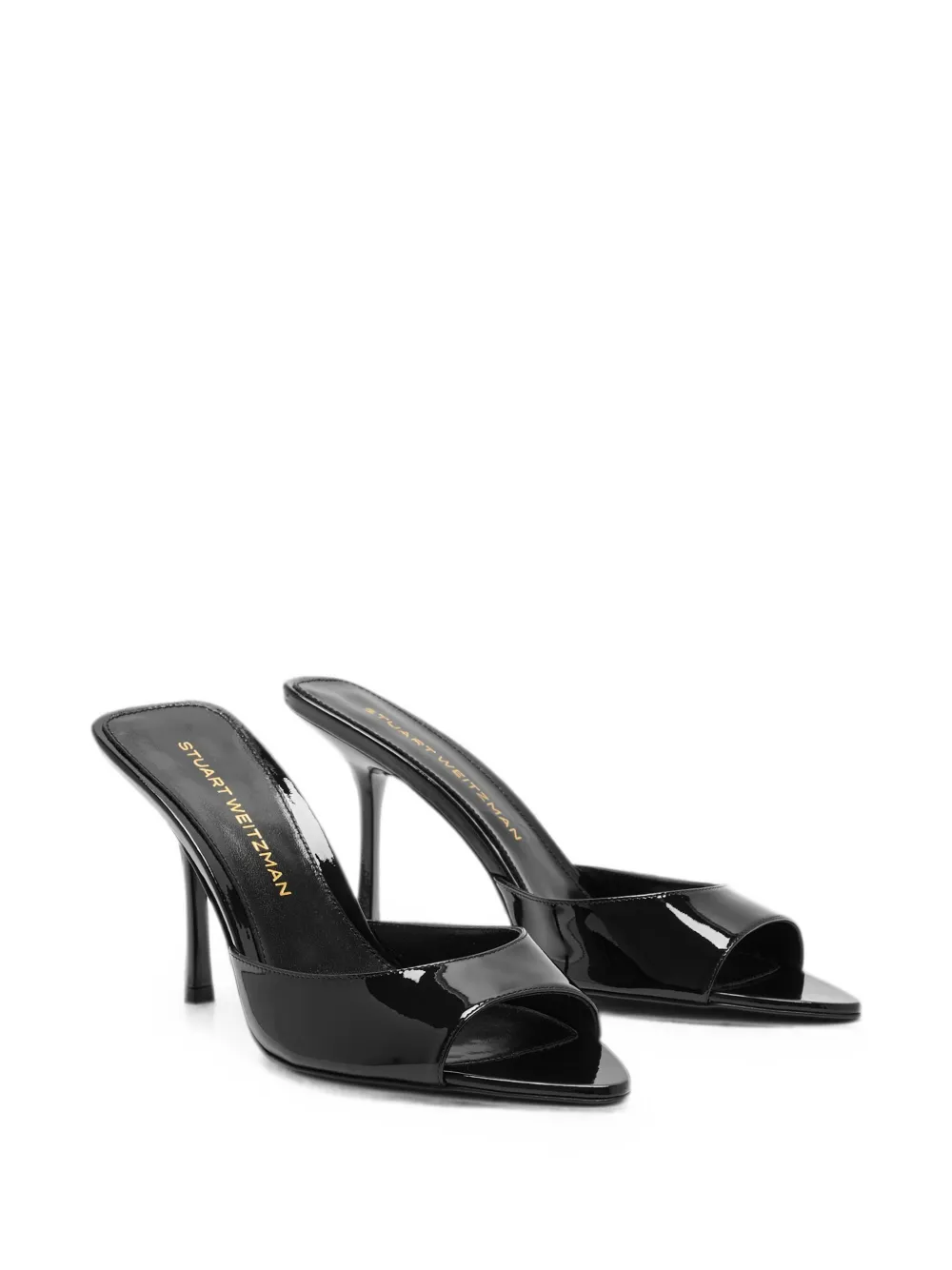 Stuart Weitzman patent-finish slip-on sandals Zwart