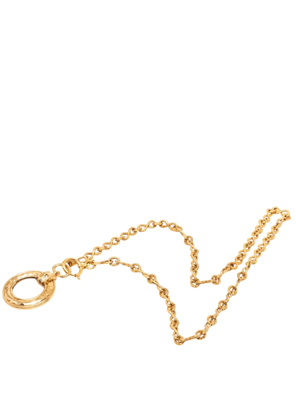 CHANEL Pre-Owned 1970-1980 CC Gold Plated Hammered Round Pendant Necklace costume necklace - Oro