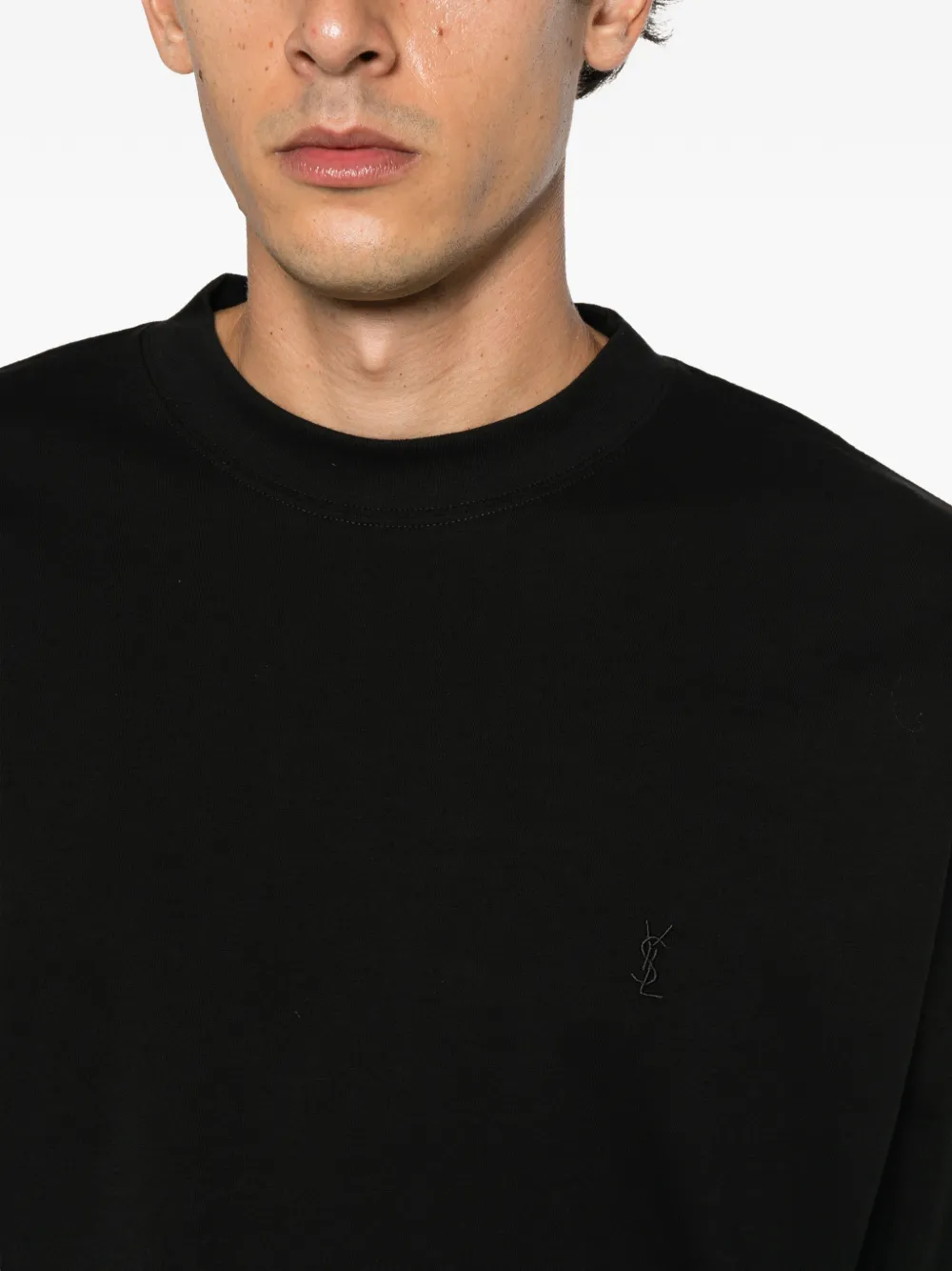 Saint Laurent Trui met geborduurd logo en ronde hals Zwart