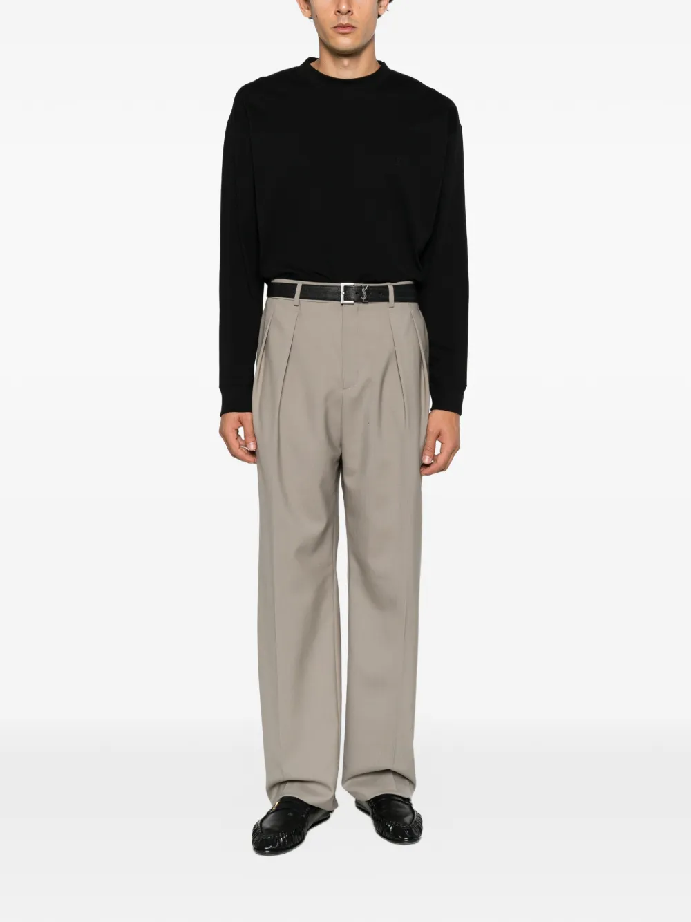 Saint Laurent Trui met geborduurd logo en ronde hals Zwart