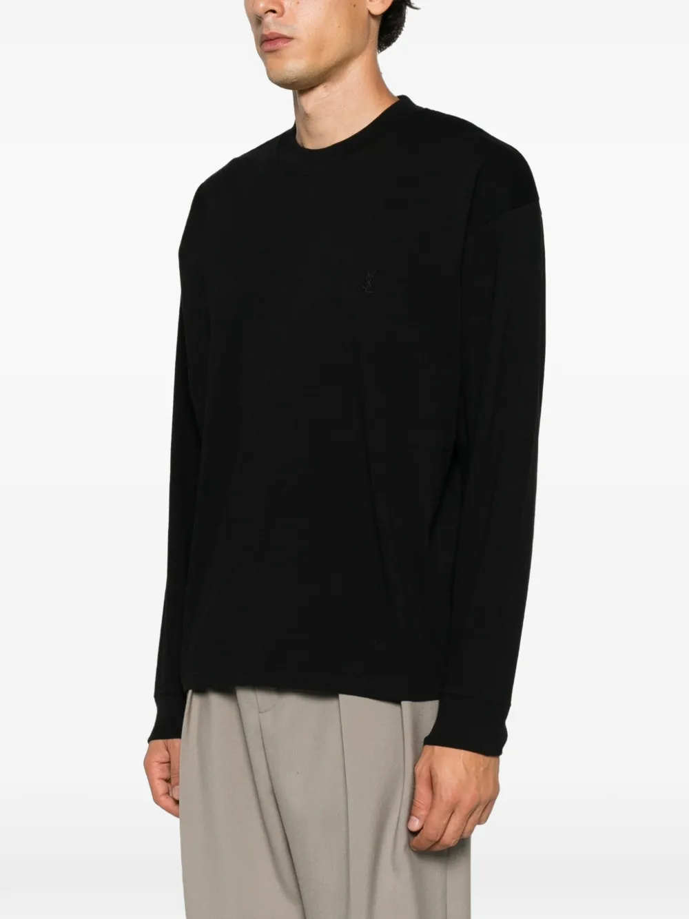 Saint Laurent Trui met geborduurd logo en ronde hals Zwart