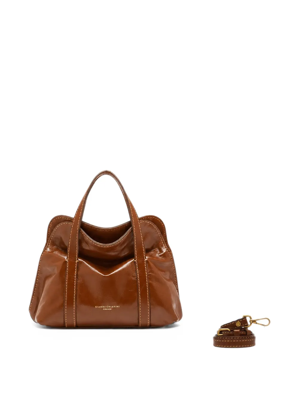 GIANNI CHIARINI Medium Margue leren shopper met contrasterende stiksels Bruin