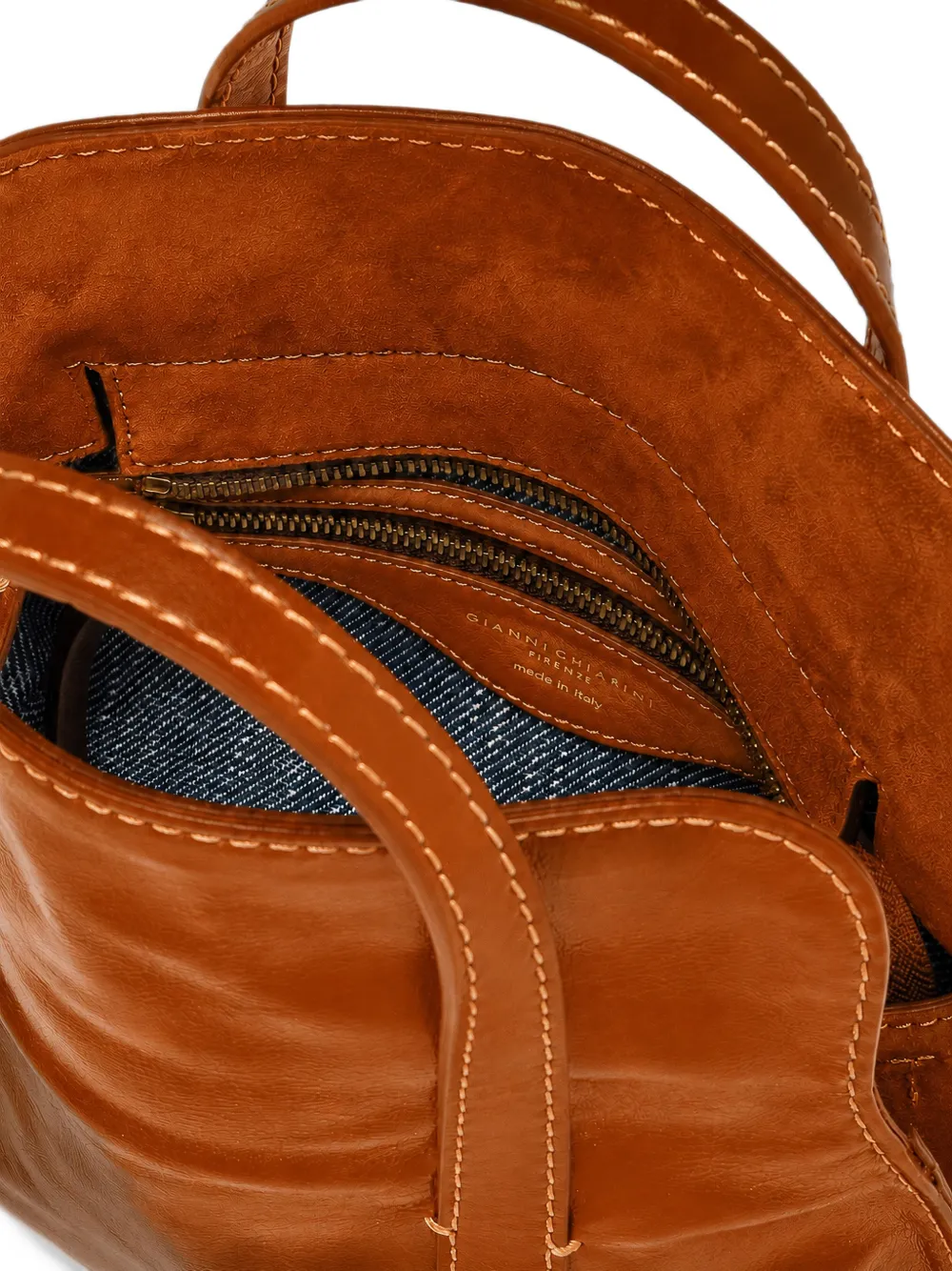GIANNI CHIARINI Medium Margue leren shopper met contrasterende stiksels Bruin