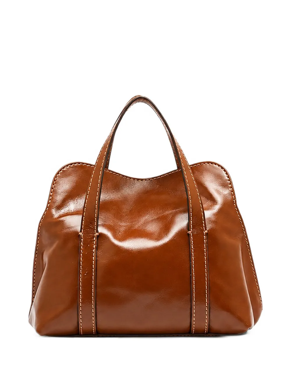GIANNI CHIARINI Medium Margue leren shopper met contrasterende stiksels Bruin