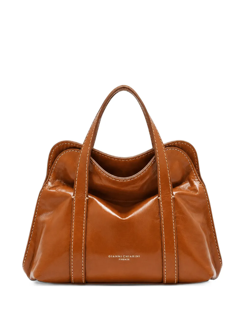 GIANNI CHIARINI Medium Margue leren shopper met contrasterende stiksels Bruin