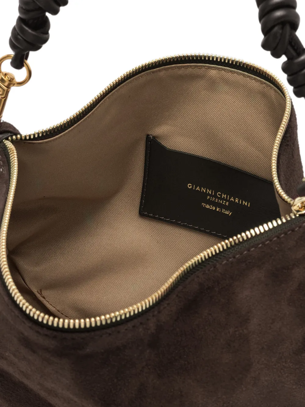 GIANNI CHIARINI Medium Cleo suède shopper met geknoopt bandje Bruin
