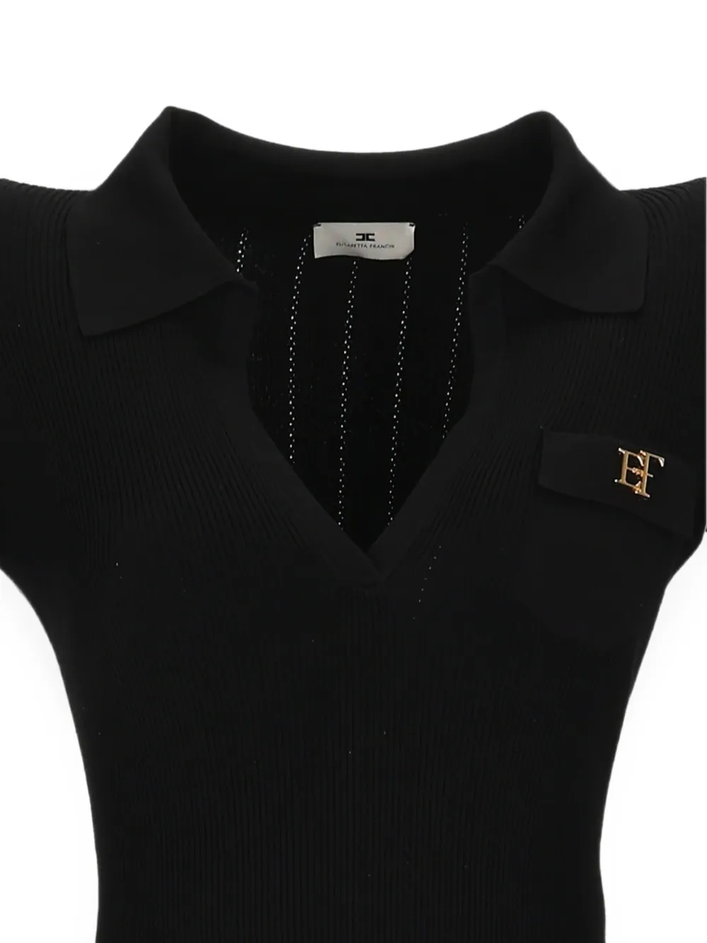 Elisabetta Franchi Ribgebreide body met logo-plakkaat Zwart