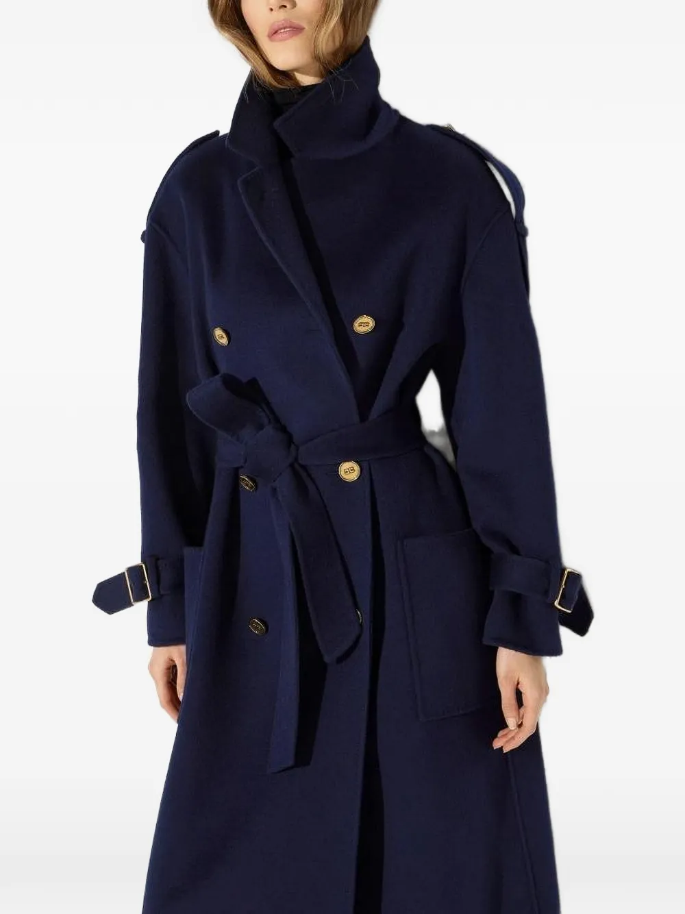 Elisabetta Franchi Doppelreihiger Mantel mit Gürtel - Blau