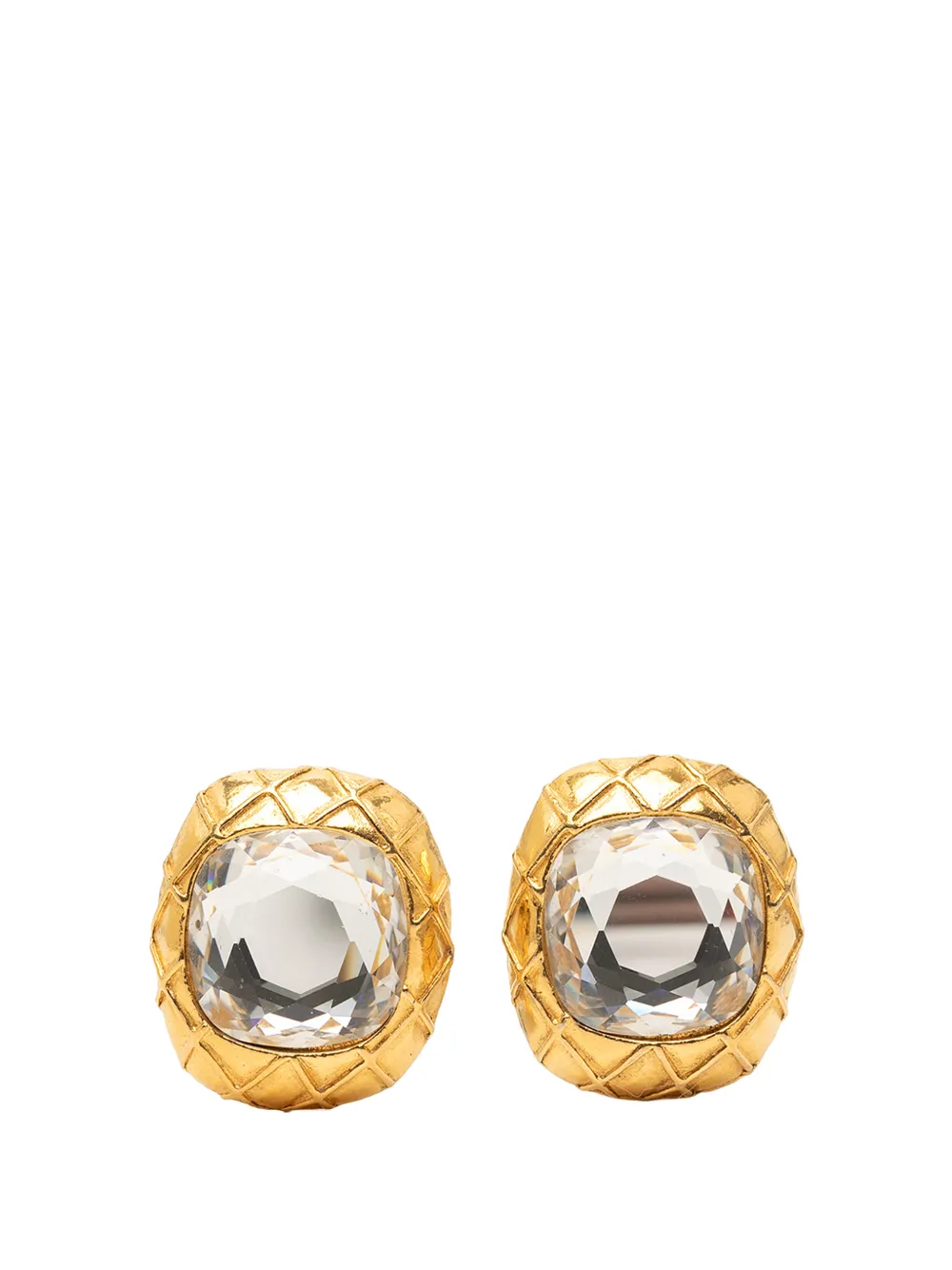 CHANEL Pre-Owned 1970-1980 Gold Plated Quilted Large Crystal Clip On Earrings costume earrings