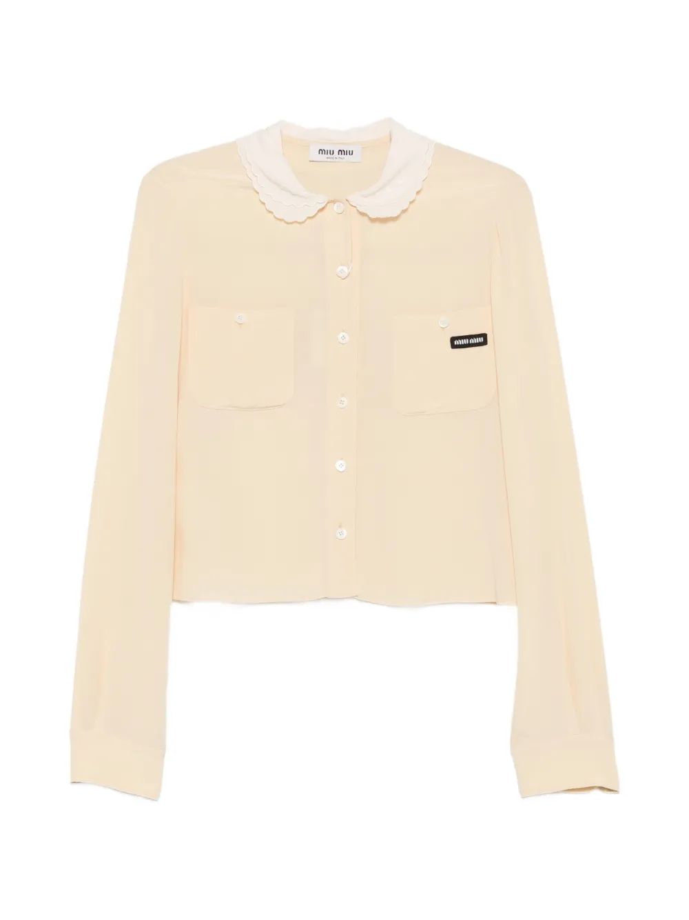 Miu Miu scalloped-collar logo-patch shirt - Toni neutri
