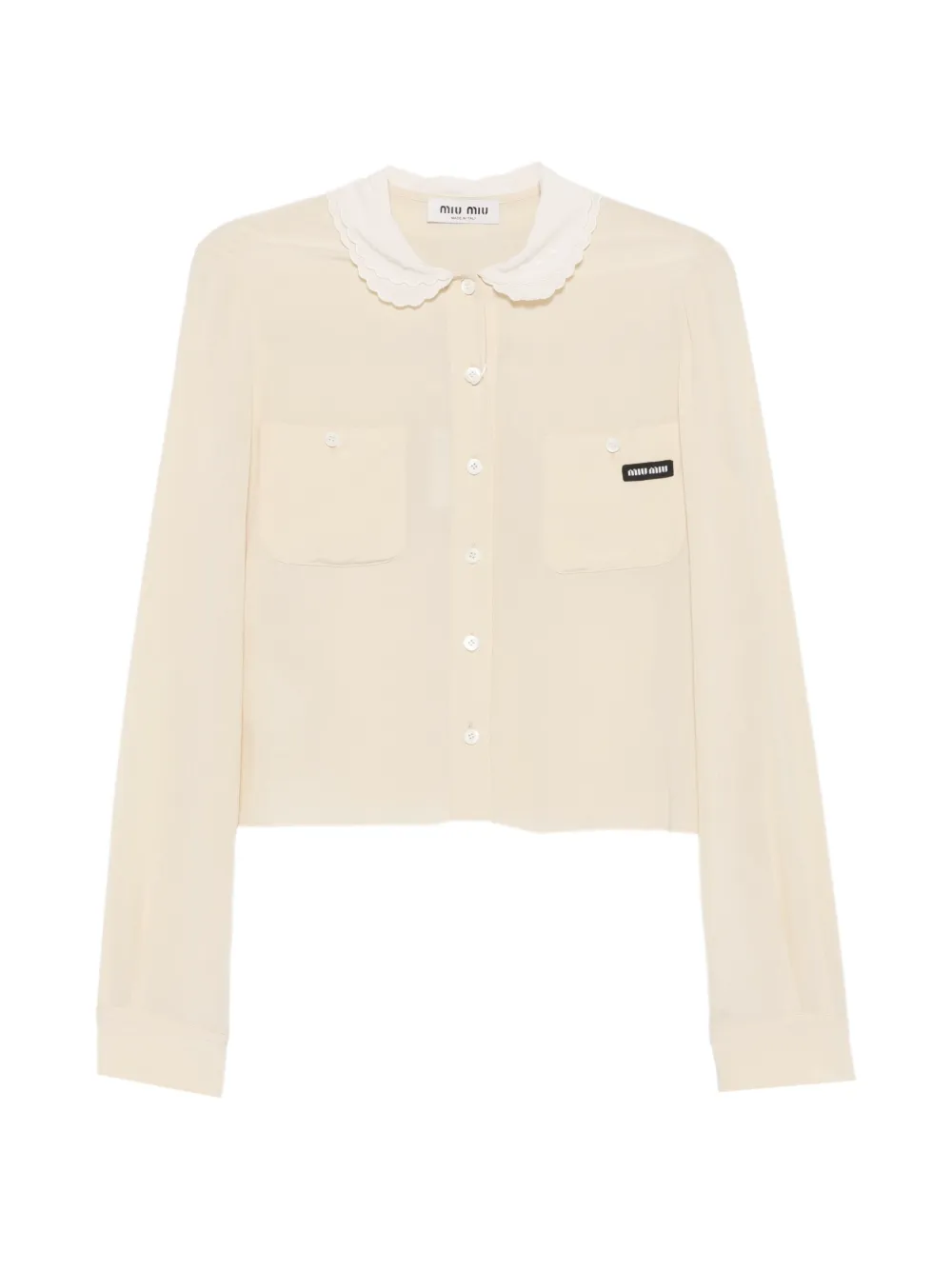 Miu Miu chemise à col festonné et patch logo - Tons neutres Miu Miu chemise à col festonné et patch logo - Tons neutres